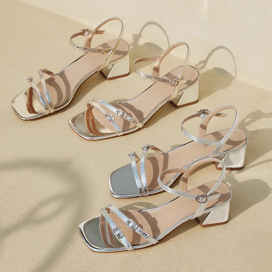 Temperament Strap Sandals Women's Shoes 2024 New Summer High Heels Thick Heel Sandals LY1059