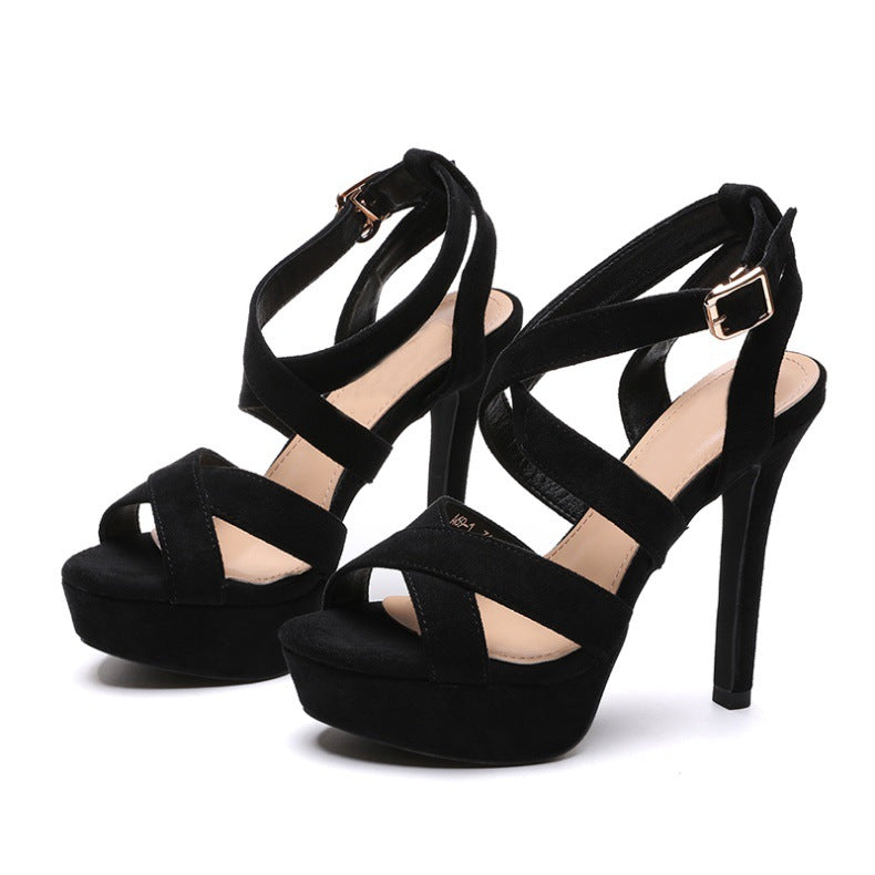 Women's summer super high heels cross strap waterproof platform buckle sandals LD204