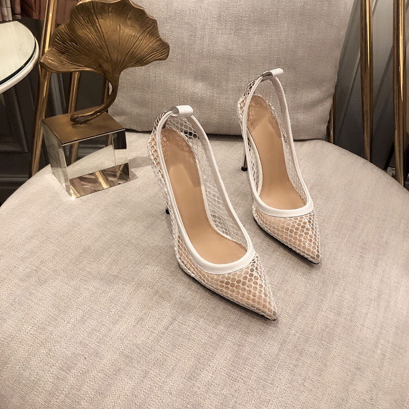 Summer temperament pointed mesh retro high-heeled sandals V202