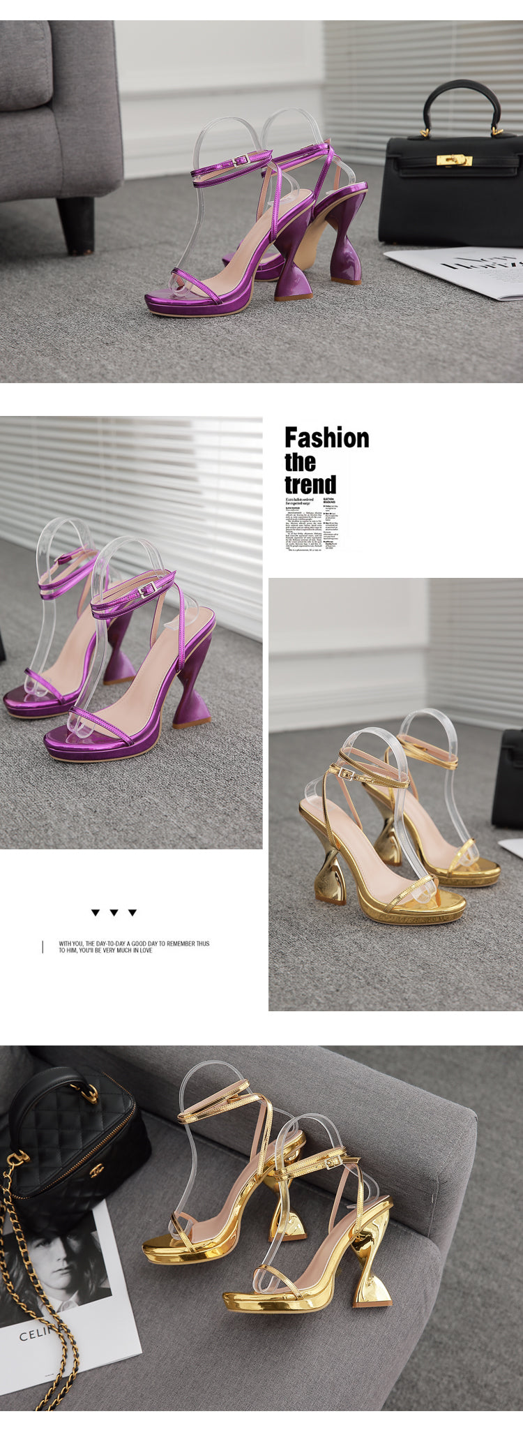 Waterproof purple foreign trade large size one-line high-heeled sandals G465