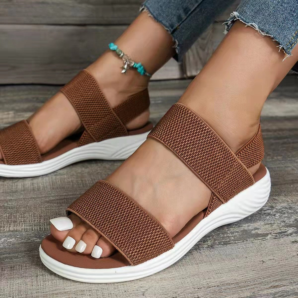 Summer large size women's shoes casual elastic band flat sandals TB003