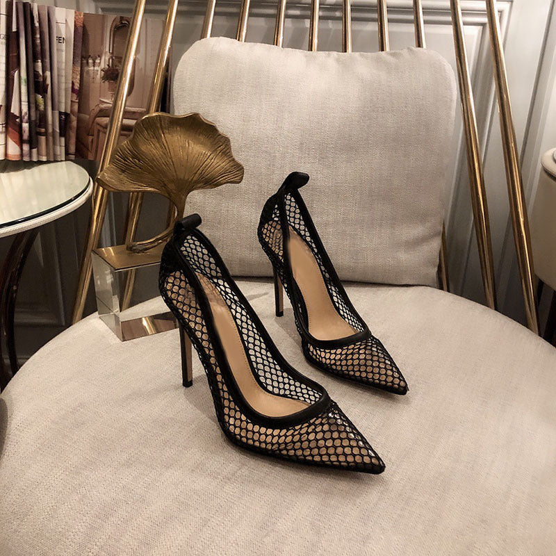 Summer temperament pointed mesh retro high-heeled sandals V202