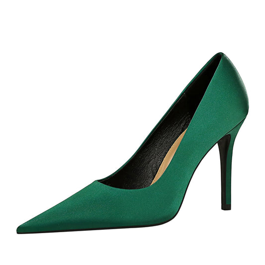 Silk fashion simple ultra-high heel stiletto shallow mouth pointed sexy satin women's shoes CH439