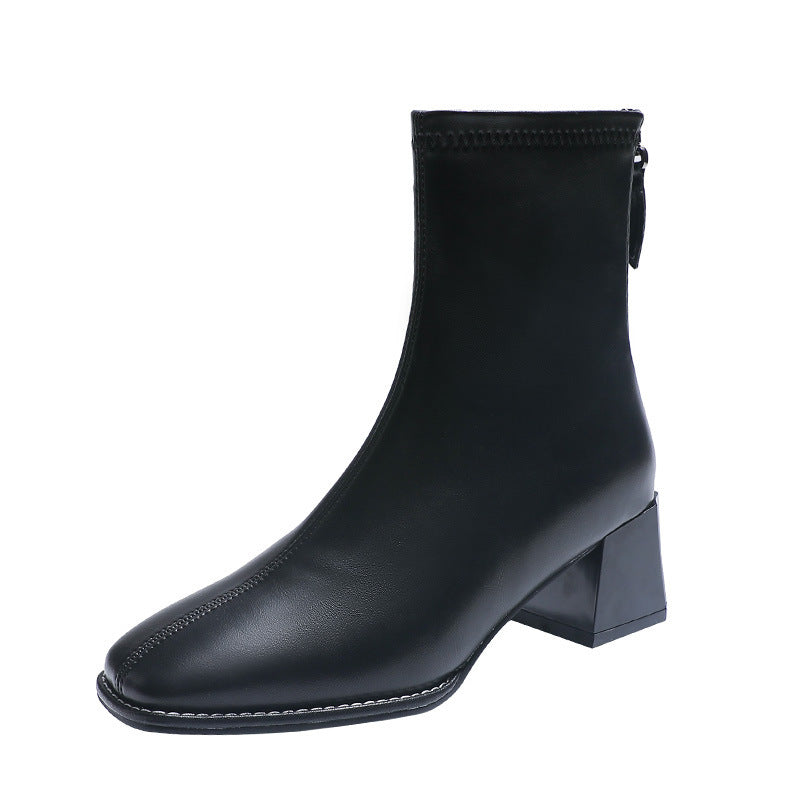 New autumn and winter low-cut elastic women's boots square toe thick heel short boots LD355