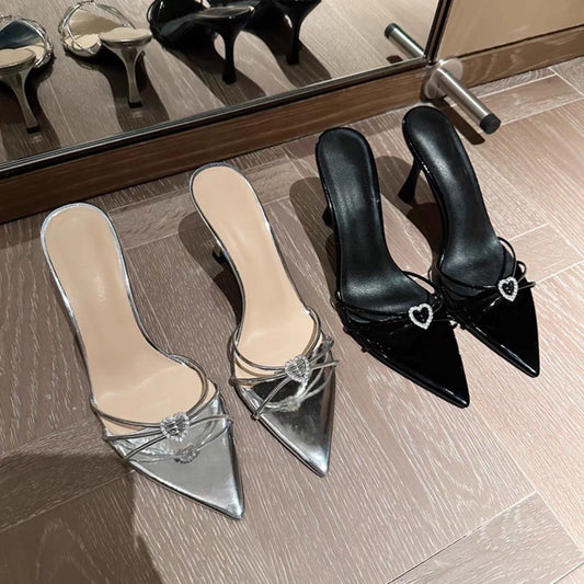 2024 High Heel Pointed Toe Flip Flops Love Diamond Temperament Sandals YS110