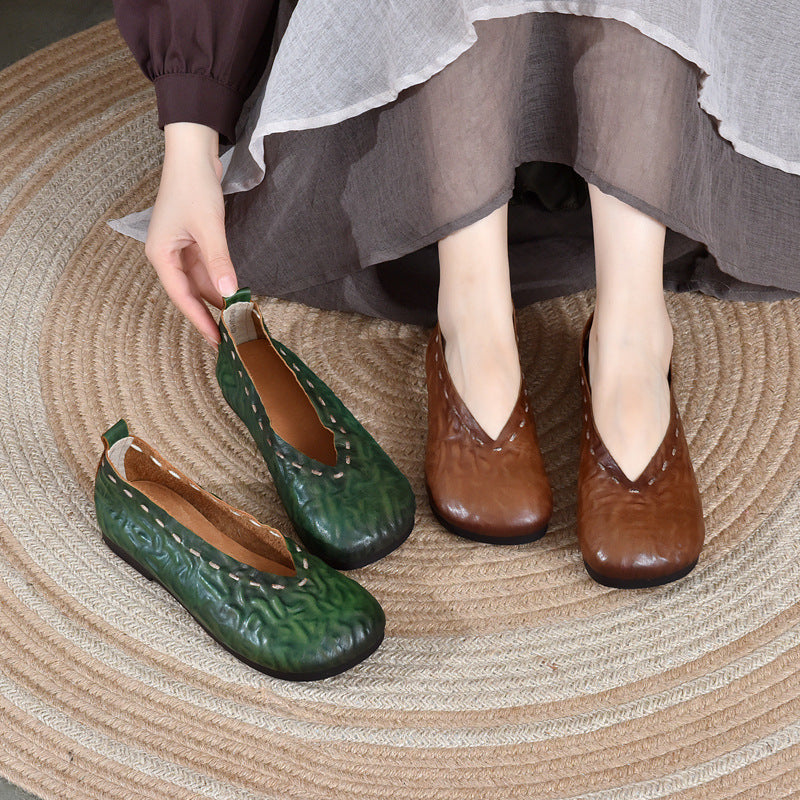 Handmade flat shoes genuine leather comfortable soft sole toe pumps V270