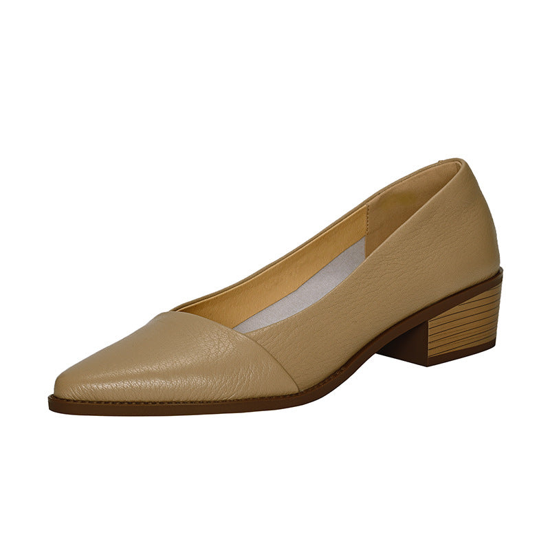 New style genuine leather pointed toe shallow mouth stitching leather low heel shoes CH796