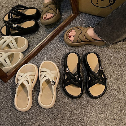 2024 new high-end fashion flip flops women's sandals casual thick-soled sandals V192