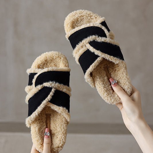 High-grade fur slippers 2024 new thickened suede   LY1211