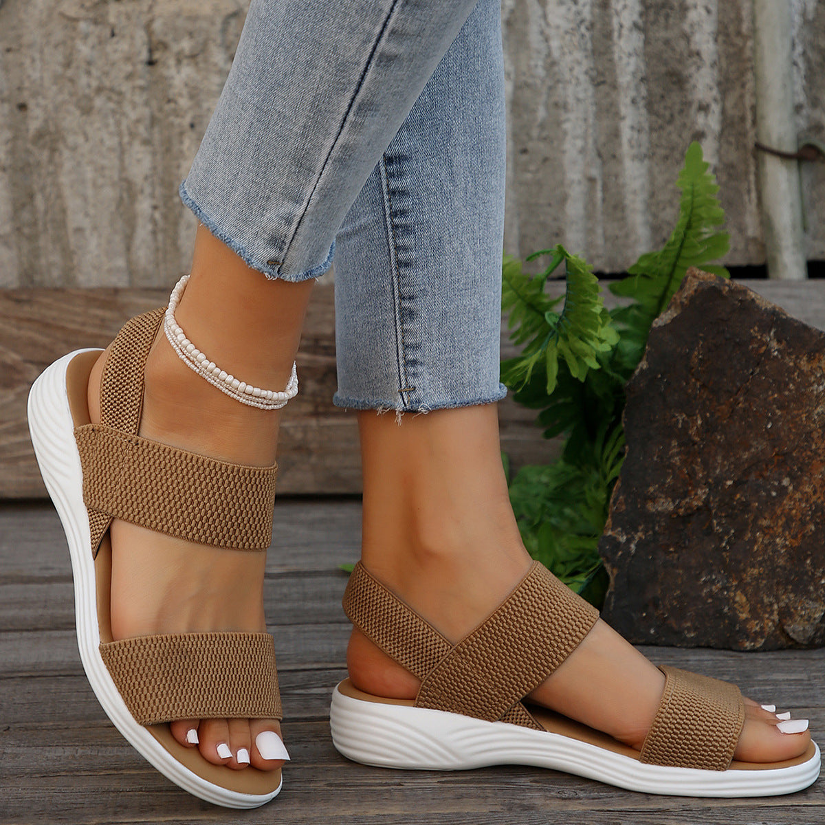 Summer large size women's shoes casual elastic band flat sandals TB003