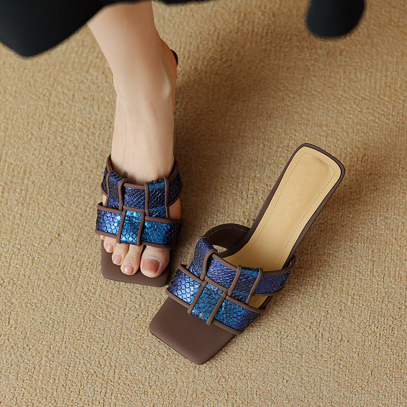 2024 Spring/Summer Square Toe Open Toe Braided Fashion Stiletto Sandals YS035