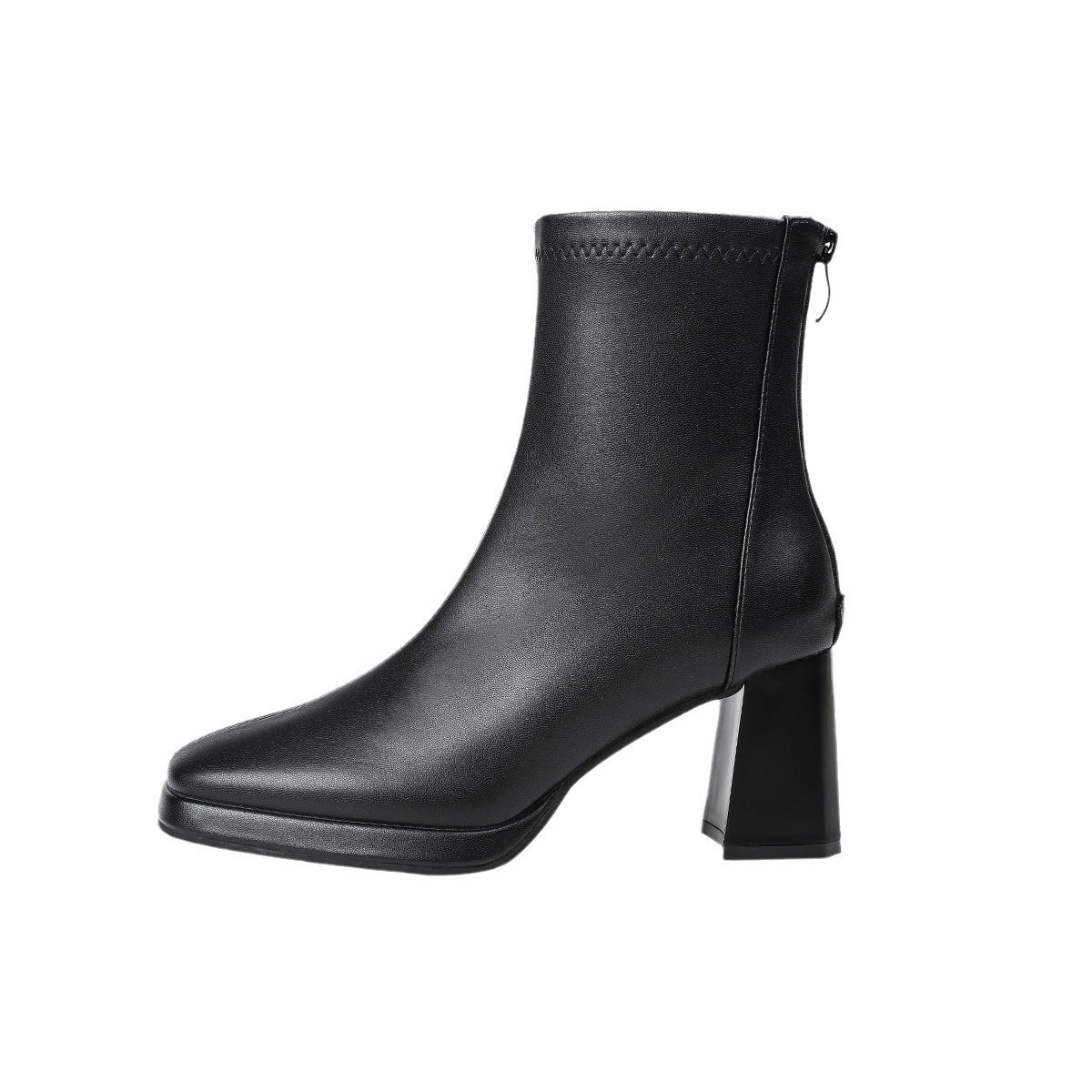 New style square toe thick heel waterproof platform black elastic high heel ankle boots G790