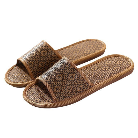 Women's summer rattan straw home linen slippers G794