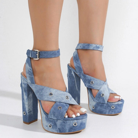 2024 new fashion thick-heeled water platform paired with slim and elegant open-toe sandals LD424