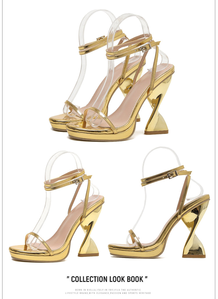 Waterproof purple foreign trade large size one-line high-heeled sandals G465
