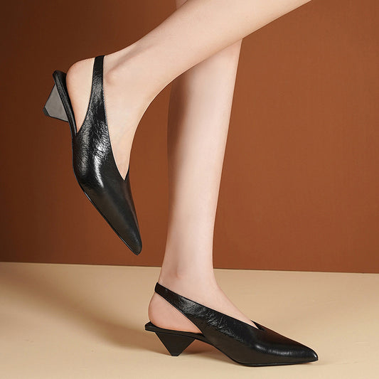 Kitten heel shoes high heels women's high-grade genuine leather black stiletto shoes CH808