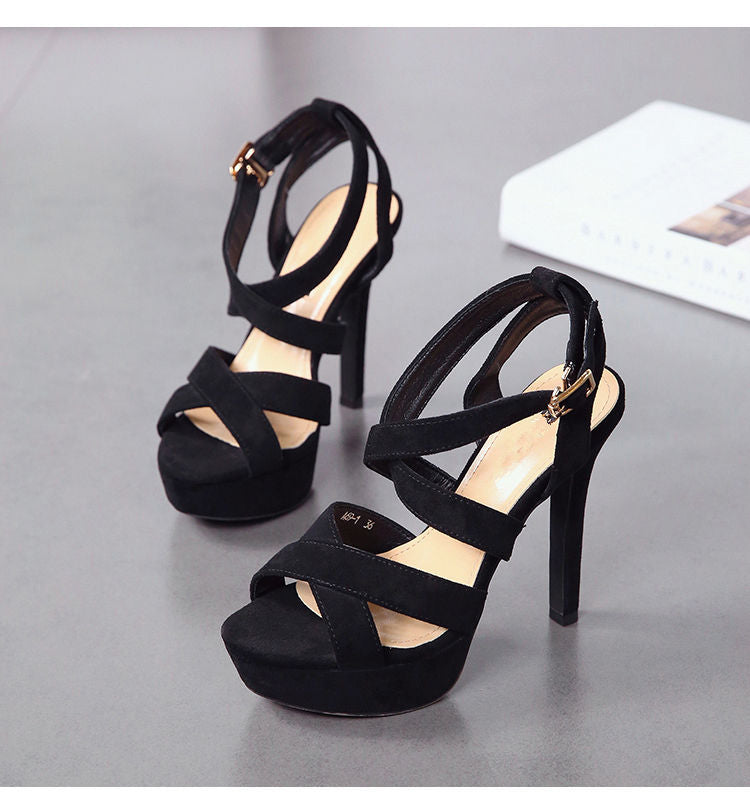 Women's summer super high heels cross strap waterproof platform buckle sandals LD204