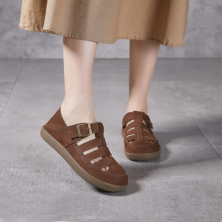 2024 Spring and Summer New Soft-soled Sandals Women's Genuine Leather Flat Non-slip Cowhide Shoes LD435