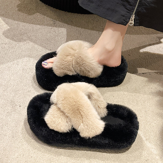 New autumn and winter outdoor wear 7cm thick-soled fur slippers LY1172