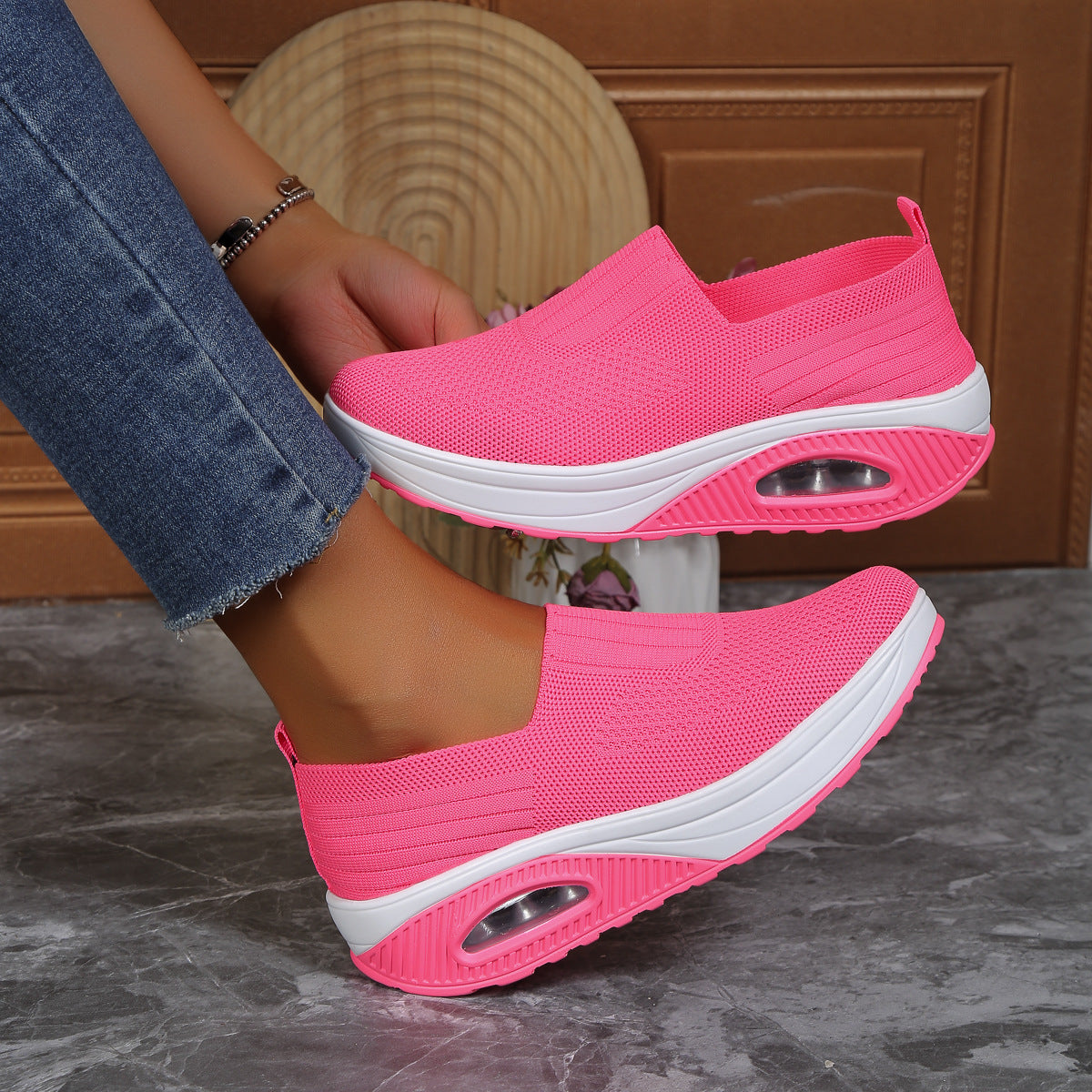 New large size breathable women's shoes height increase thick bottom sports casual shoes Ba075