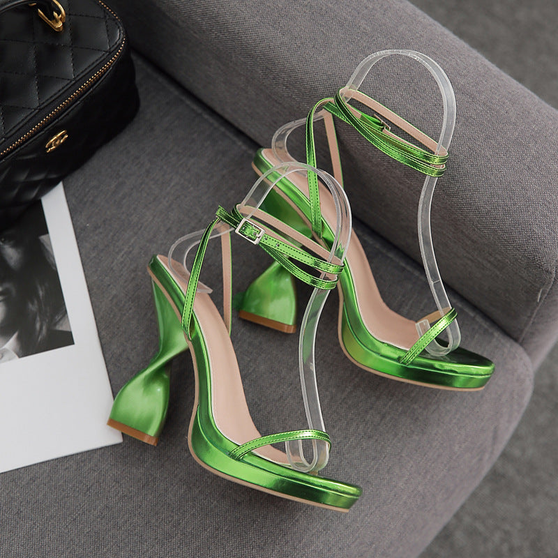 Waterproof purple foreign trade large size one-line high-heeled sandals G465