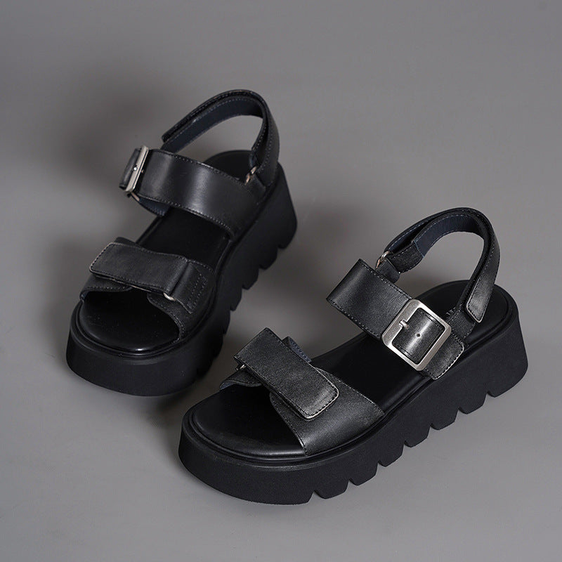 2024 new women's height-enhancing soft-soled casual leather sandals G993