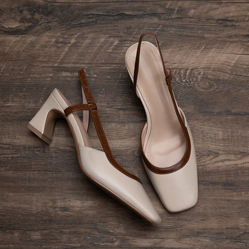 Summer shallow square toe brown closed toe slingback high heel sandals G102