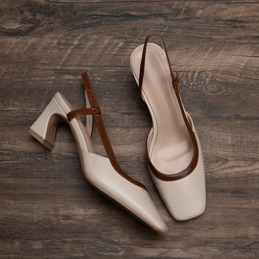 Summer shallow square toe brown closed toe slingback high heel sandals G102