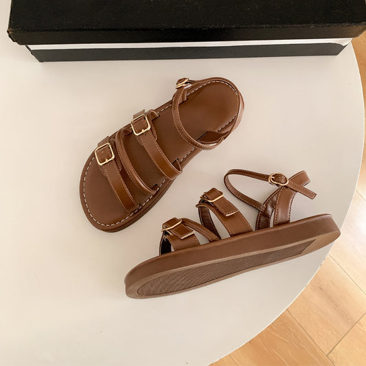 2024 Summer New Flat Retro Belt Buckle Sandals PR095