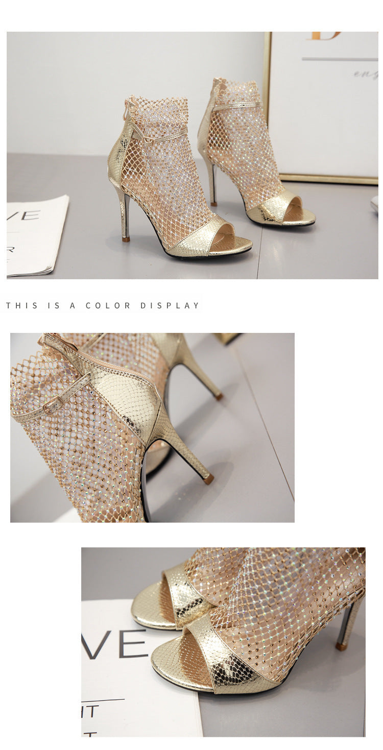 Summer fish mouth high heel sandals rhinestone sandals LD119
