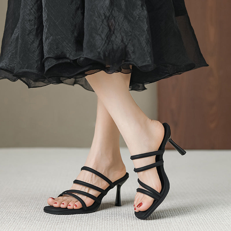 2024 new summer square toe high heels women's stiletto sandals Di302