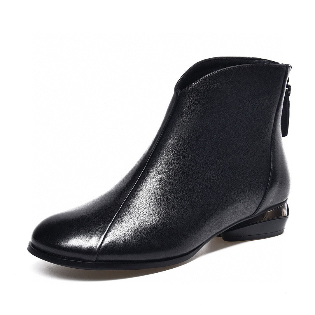 2024 new round toe genuine leather rear zipper low heel short boots G425 G427