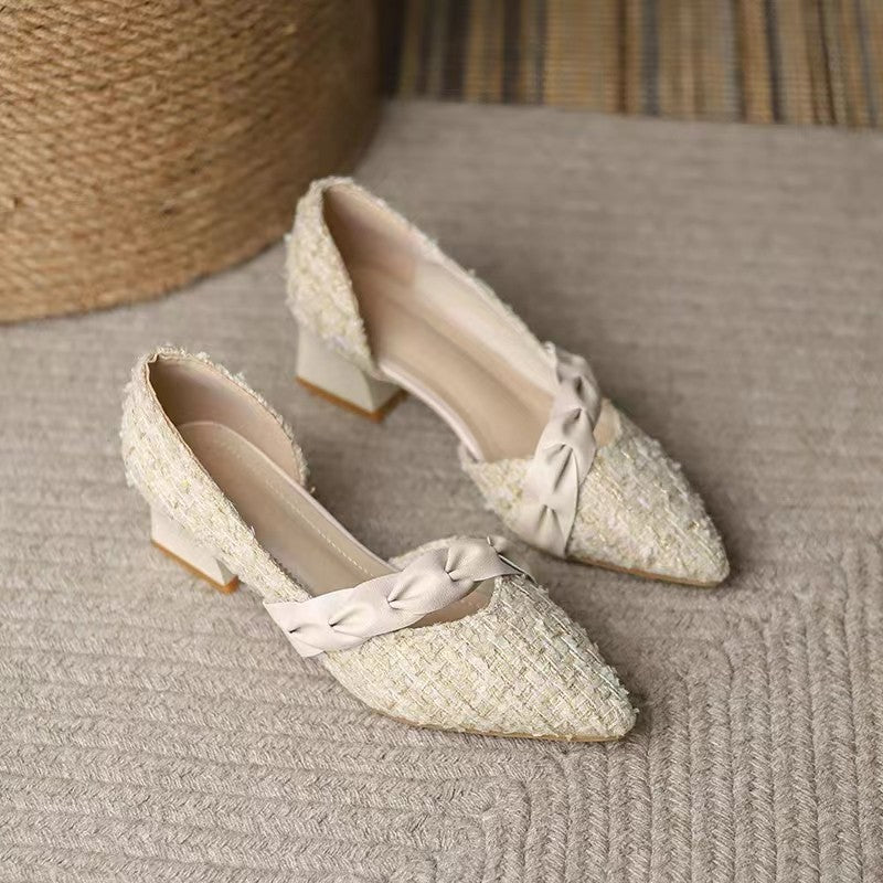 Shallow mouth pointed toe women's shoes 2024 new fashion thick heel casual high heels G975