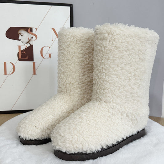 Women's fur boots winter warm plush wool mid-tube outer wear plush high-top snow boots A001