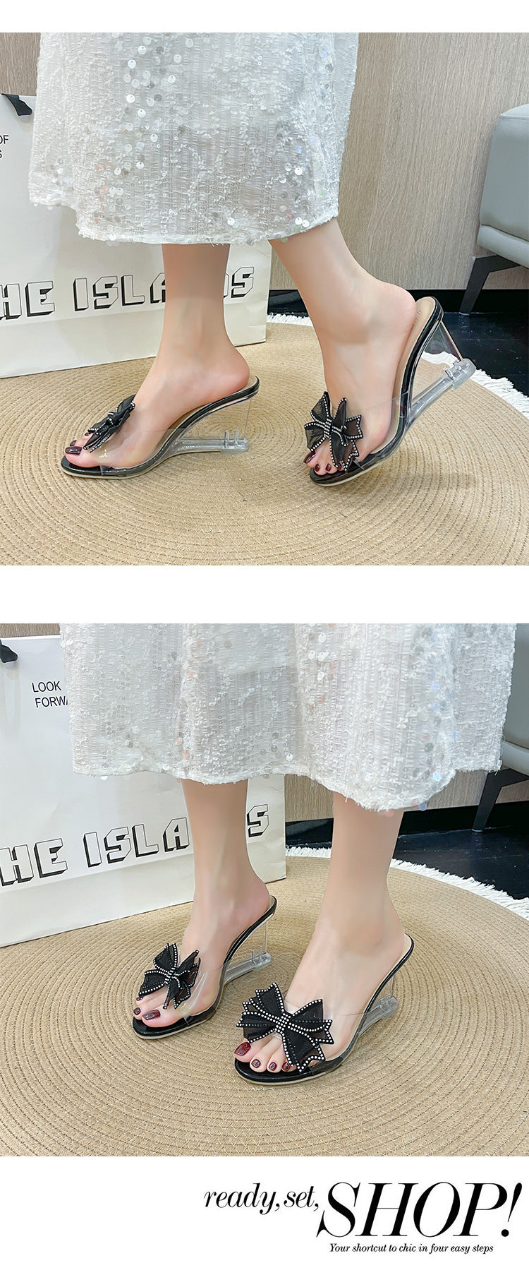 Sandals 2024 summer crystal heels high heels bowknot sandals V265