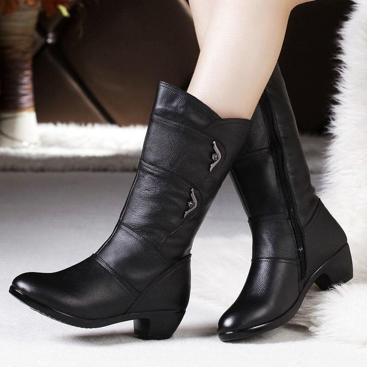 Fashionable velvet warm round toe mid-calf boots GF065