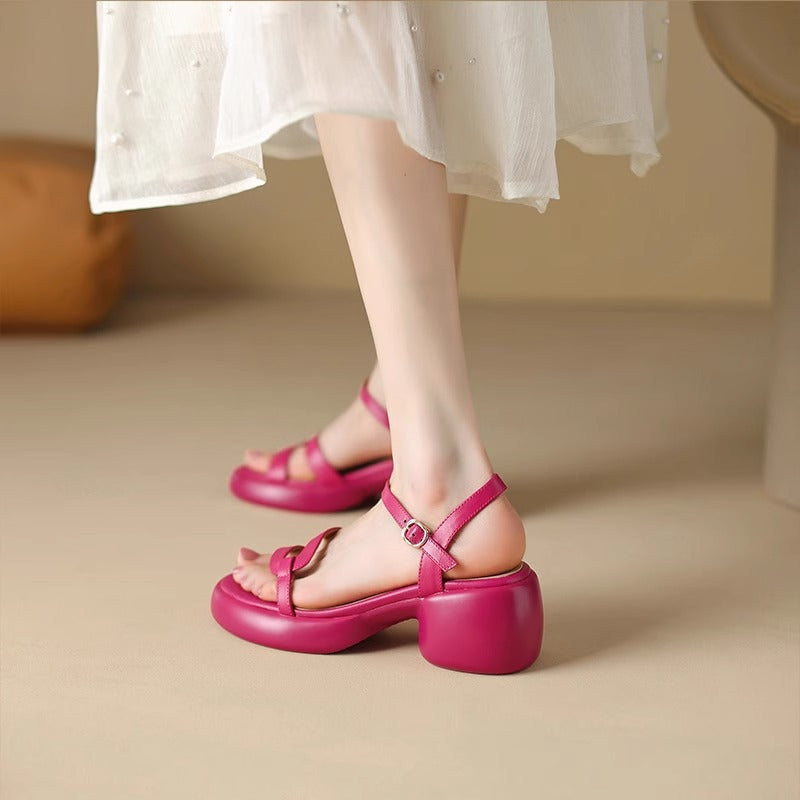 2024 new summer genuine leather one-strap waterproof platform thick-soled sandals PR081