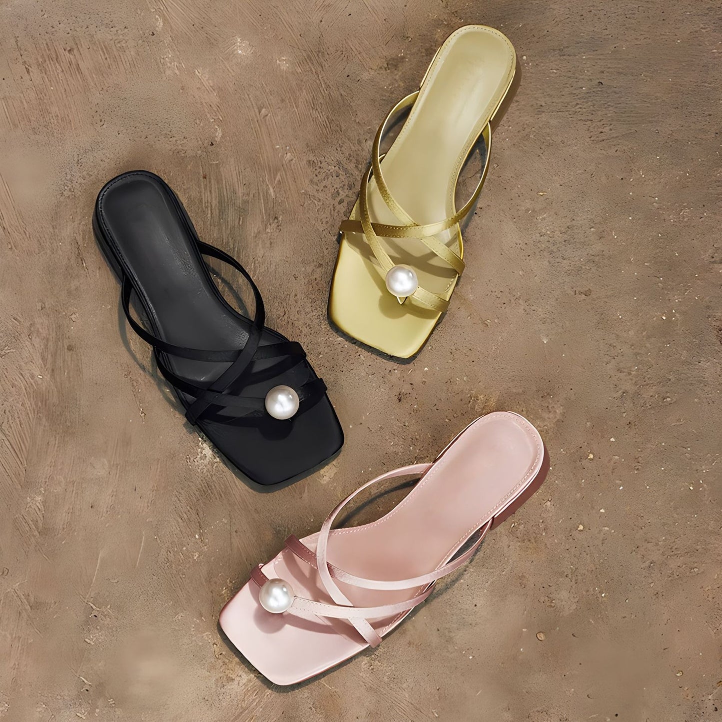 2024 new pearl mid-heel fashionable all-match thick heel thong half slippers H136