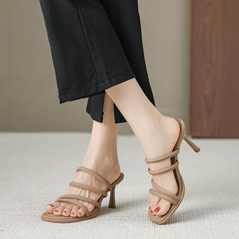 2024 new summer square toe high heels women's stiletto sandals Di302