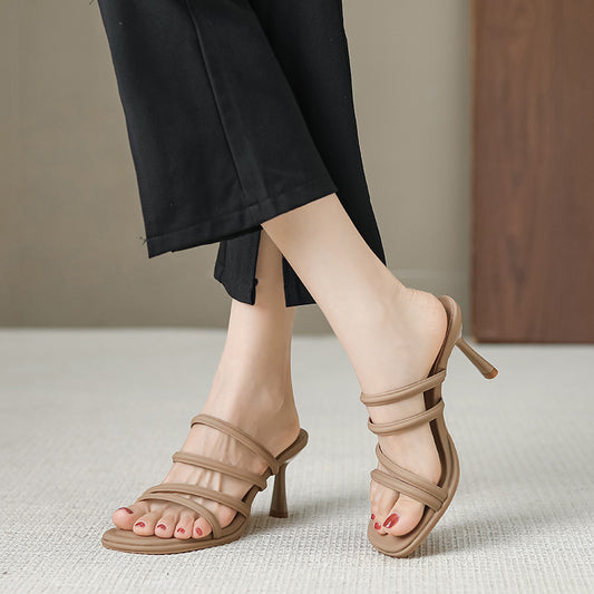 2024 new summer square toe high heels women's stiletto sandals Di302