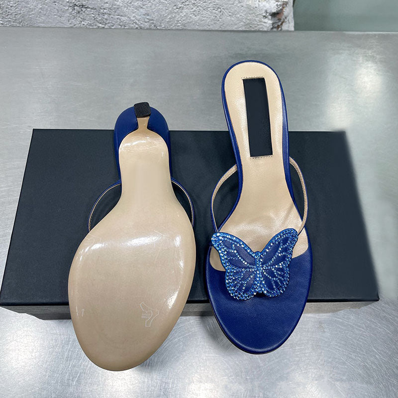 Summer butterfly thong high heel slippers with rhinestone applique inlay on the upper V222