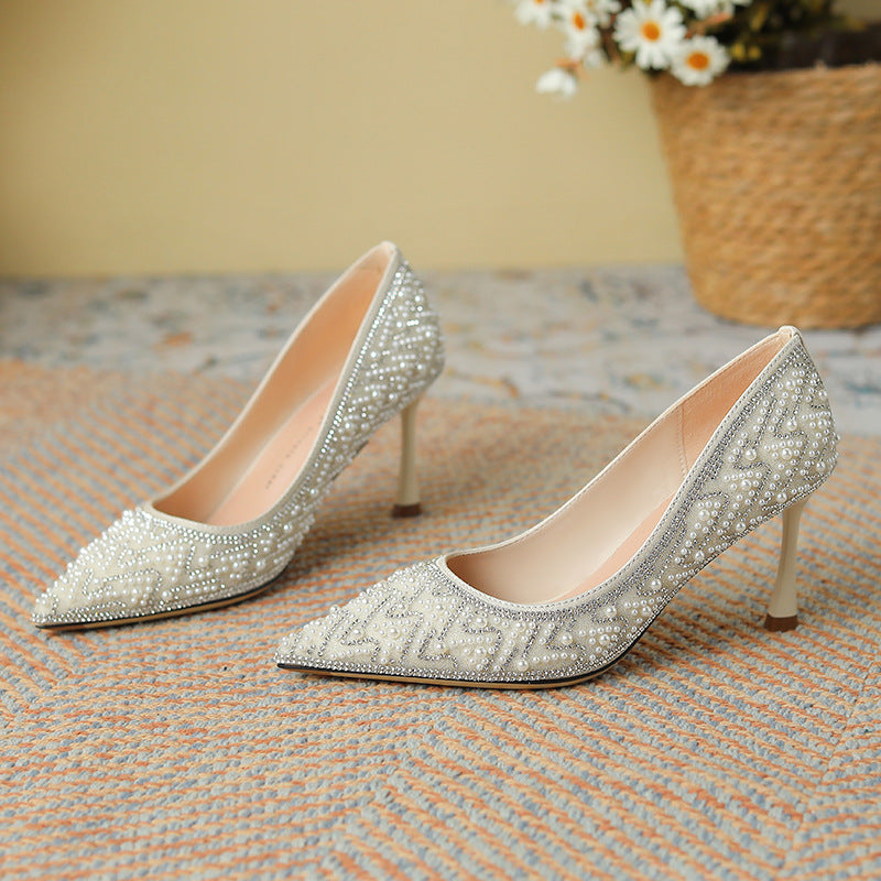 Rhinestone pearl Xiuhe high heel wedding high-end bridal shoes LD436