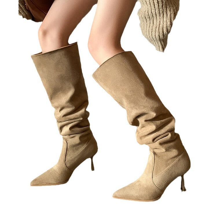 Large-tube heeled boots with pointed toe and over-the-knee boots LD450