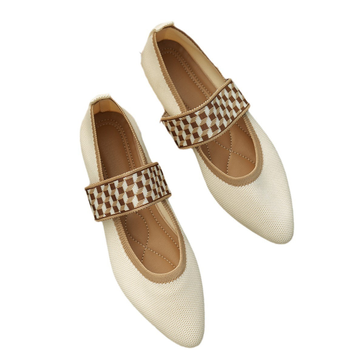 Retro color matching flat-soled flying woven pointed toe pumps G551