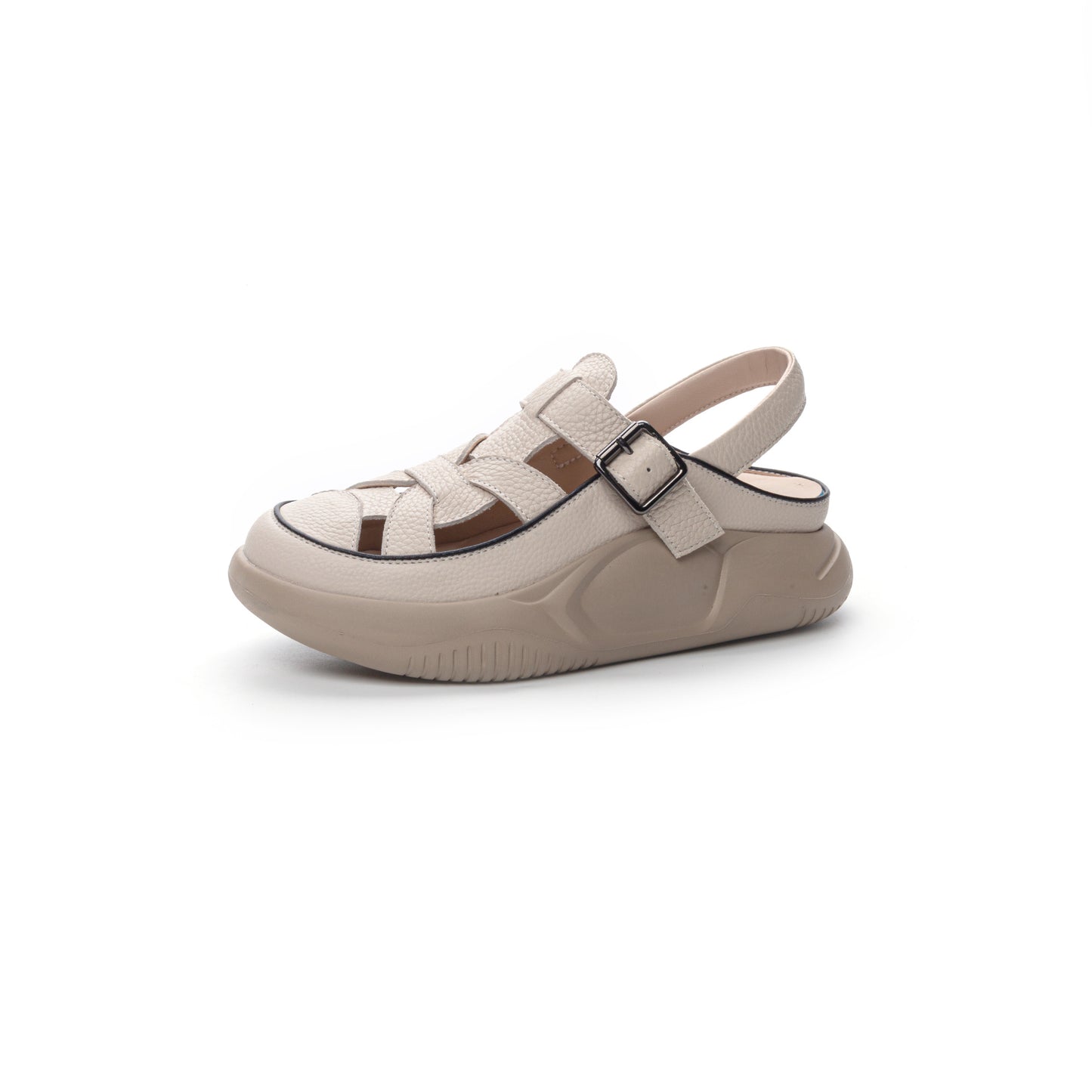 Top layer cowhide sandals for women 2024 summer new thick sole casual genuine leather breathable outer wear hollow white shoes LY1169