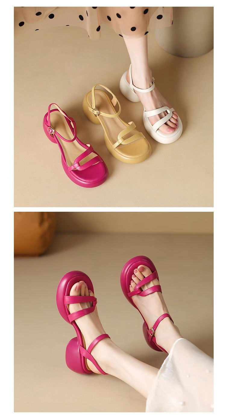 2024 new summer genuine leather one-strap waterproof platform thick-soled sandals PR081