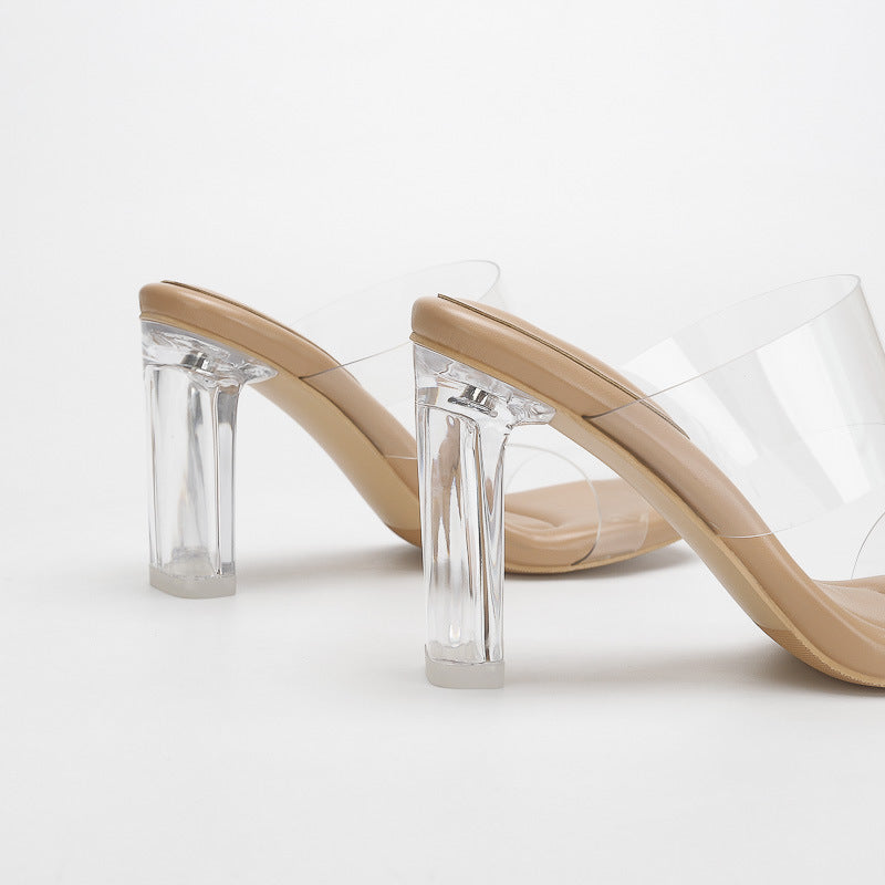 Transparent high heels slippers women's outer wear thick heel sandals V146