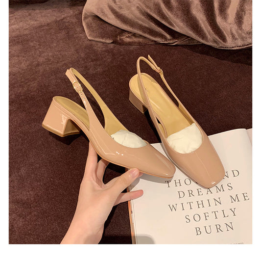 Sexy one-strap square toe slingback shallow-mouth thick-heeled sandals CH814