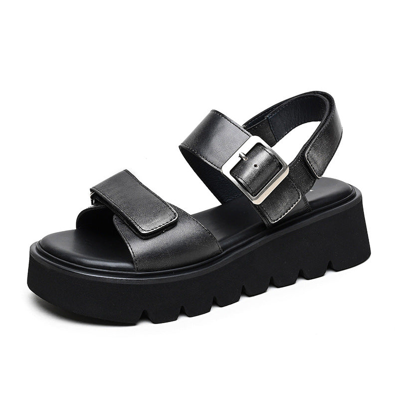 2024 new women's height-enhancing soft-soled casual leather sandals G993
