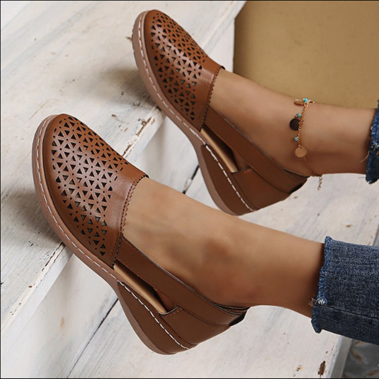 Summer casual sandals wedge heel hollow solid color single shoes low heel sandals LY739